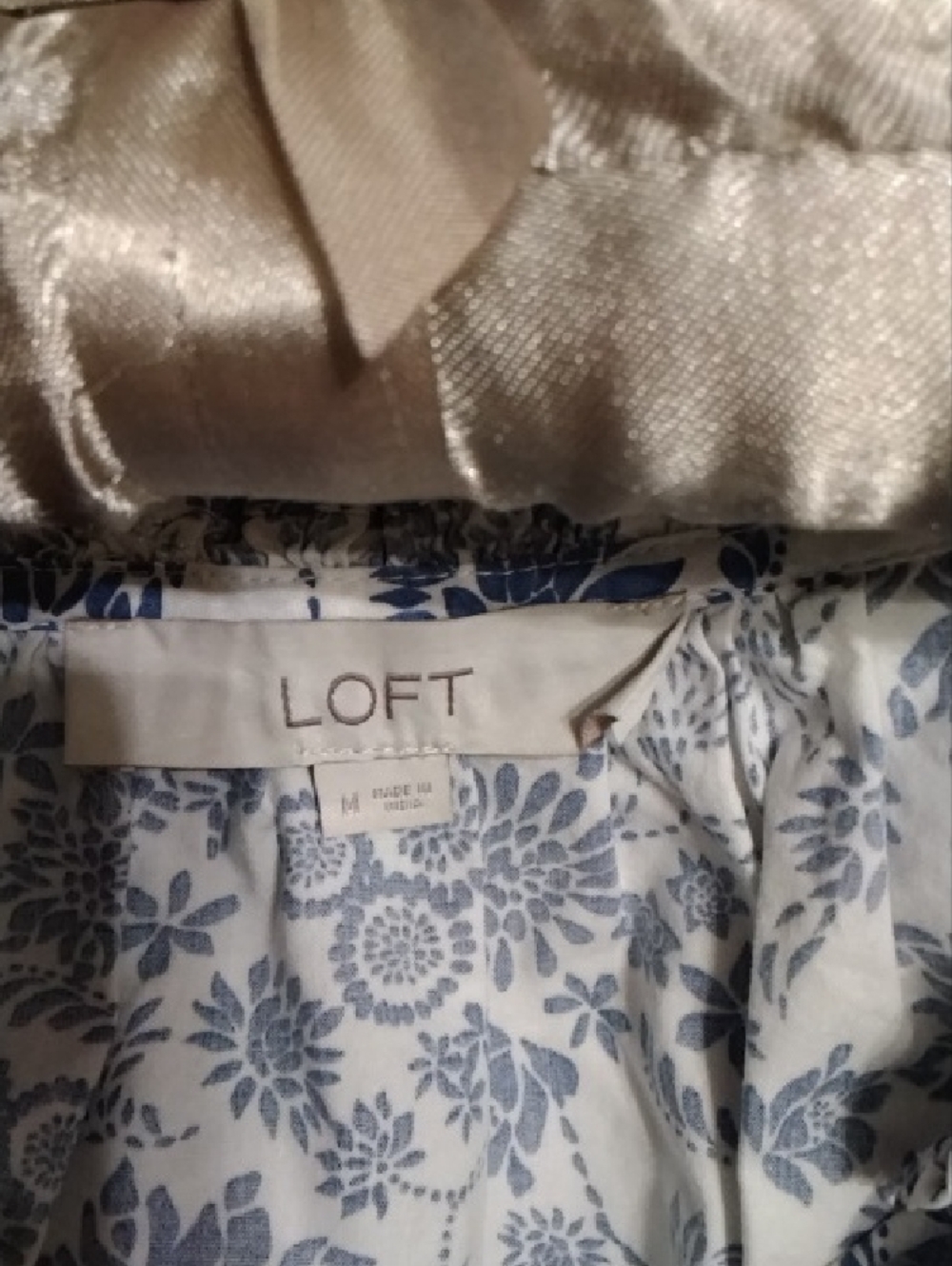 LOFT White Peasant Top with Blue Floral Print - Picture 7 of 7